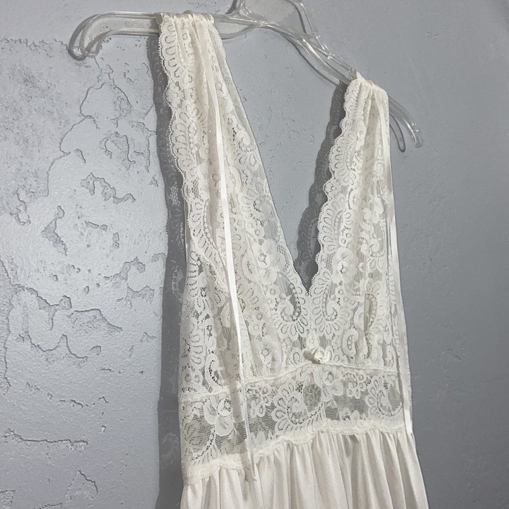 Vintage Olga Lace Front Waist Long Nightgown Bridal Lingerie Size Small - Picture 5 of 16